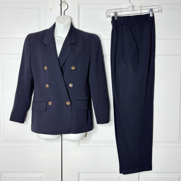 Jones New York Pants - Jones New York Double Breasted Navy Blue Wool Suit Career Classic 8P Tailored